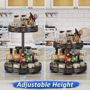 Double Layer Rotating Spice Rack Iron Kitchen Storage Organizer With Turntable For Seasoning And Condiments - Product Image 3