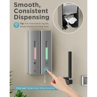 Distributeur mural sans perçage à 2 compartiments pour shampoing et après-shampoing, savon liquide et gel douche en plastique pour salle de bain d'hôtel