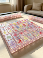 Jeu de Mahjong en Acrylique Brillant avec Motif Kirby Mignon, Qualité Professionnelle, Blocs Remplis de Paillettes Transparentes, Jeu de Table pour la Maison et le Divertissement