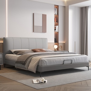 Geshang Modern Italian Minimalist 1.8m King <strong>Bed</strong> Soft Upholstered Genuine Leather Art <strong>Bed</strong> <strong>Pine</strong> Wooden <strong>Frame</strong> for Master Bedroom - Product Image 1