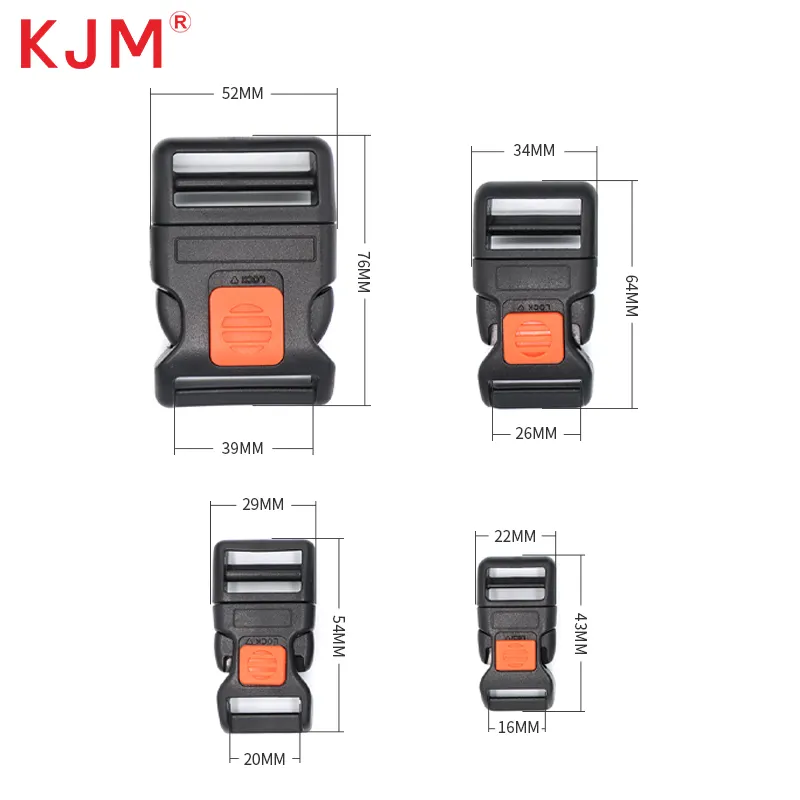 KJM Popular Bicycle Motorbike Helmet Accessories Adjustable Clip 20mm Safety Side Release Plastic Curved Buckle with Lock