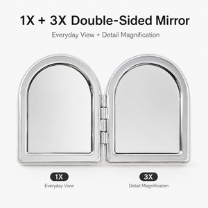 Miroir compact en forme d'arche, grossissant 1X 3X, en cuir PU, miroir de maquillage de poche, en ABS chromé, double verre HD, vente en gros - Product Image 2