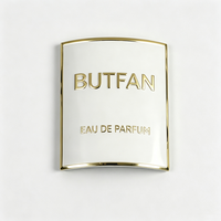 Étiquette métallique en aluminium courbée à motif d'aile gaufré vintage, logo personnalisé, badge métallique pour la décoration de flacons de parfum