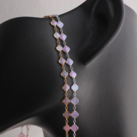 Élégante Chaîne à Maillons en Or Rempli 14K de 4,3 mm de Largeur, Motif Trèfle à Quatre Feuilles 1+3, Émaillée Pailletée Violette, Vente en Gros de Composants de Bijoux en Rouleau