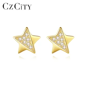 Czcity 925 Zirkoon Star Stud Man Sterling Zilveren Sieraden Jongen Fancy Party Girl Baby Verdienen Sieraden Vrouw Earring Korea