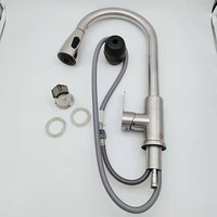 Robinet de cuisine en acier inoxydable 304 noir avec douchette extractible, eau chaude et froide, pour évier de lavage de légumes, poignée en zinc, finition brossée