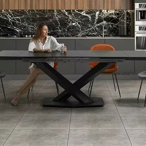 Juego de mesa de comedor extensible con patas de metal de lujo, muebles modernos para el hogar, parte superior de cerámica minimalista italiana Popular - Product Image 2