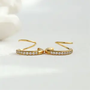 Creative Spiral Round Stainless Steel 18K Gold Stud Piercing Jewelry Full Diamond Double Helix Twist Hoops Earrings