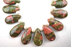 Unakite-GEMA Natural de jaspe, 1 hebra, Briolette liso, calidad increíble, venta al por mayor - Product Image 3