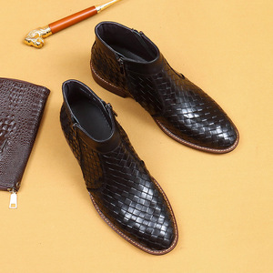 Botas de Tobillo de Cuero Genuino para Hombre, Punta Puntiaguda, Patrón Geométrico, Cierre de Cremallera, Estilo Martin, Suela de Goma Transpirable, Estilo Otoñal - Product Image 4