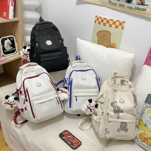 Japanese Style <b>Backpack</b> For Girls 15 Inches <b>Large</b> Capacity <b>School</b> Education White Red Color Blocking Solid Pattern - Product Image 4