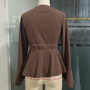 Maßgeschneiderte Langarm-Bluse mit V-Ausschnitt und <span class=keywords><strong>Peplum</strong></span> für Damen - Product Image 4