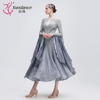 B-24233 haut de gamme Yundance nouveau Costume de danse de salon Standard national compétition gris en mousseline de soie robe de danse de salon femme