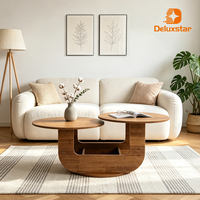 Table basse asymétrique moderne avec étagères circulaires décalées, base en noyer massif, pliable, meubles de salon pour maison minimaliste