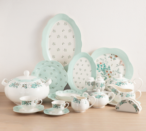 Wholesale Custom Floral Ceramic Dinnerware Set, Mint Green Porcelain Tea & Dinner Set, Free Logo & Pattern Design Available - Product Image 5