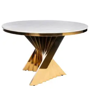 Other Metal Furniture Modern Shining Gold Stainless Steel Base White Marble Top Round Dining Tables For Home Restaurant