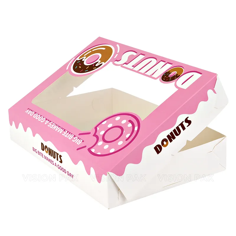 Caja de donas con ventana personalizada para llevar Embalaje de papel de alimentos de marca Cajas de donas lindas