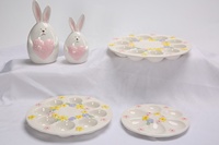 Assiette créative en céramique à pieds hauts, motif lapin de Pâques et lotus, style européen, pour gâteau de mariage, décoration de la maison, plat à œufs en forme de lapin