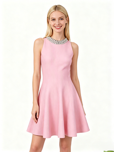 Nuovo Abito da Sera Retrò, Vestito Corto Lavorato a Maglia con Collo all'Americana, Dettagli in Mattoni e Pietre, Vestito da Donna Senza Maniche Slim Fit e Vaporoso - Product Image 5