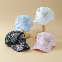 Casquette de baseball ajustable pour femme avec dentelle, strass et broderie florale, style papillon, pour l'extérieur et la mode