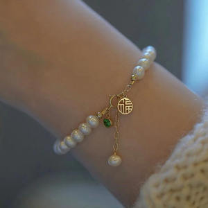 Bracelet en émeraude d'eau douce de 5-6 mm plaqué or 14 carats de la marque Fu simple et généreuse de Zhuji Pearl, bracelet de charme tendance pour femmes - Product Image 2