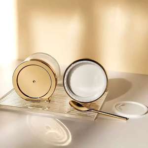 Envase Cosmético de Vidrio Transparente Plano de 50 ml, Ecológico y de Lujo, Personalizable, 30g 50g 80g, Dorado y Plateado, para Cuidado de la Piel, Mascarilla para Ojos, <span class=keywords><strong>Crema</strong></span>, con Cuchara - Product Image 2