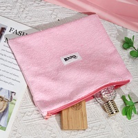 Sac de rangement cosmétique en tissu éponge rose 20*15 cm avec fermeture éclair, logo personnalisé imprimé, pochette pour pinceaux de maquillage, produits de soin de la peau, emballage cadeau
