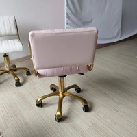 Chaise de Barbier et de Salon de Beauté pour Pédicure, Fauteuil de Technicien Ongulaire, Siège en Cuir PU Doré, Design Moderne, Portable et Durable