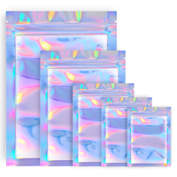 Z27 Vente en gros de sachets refermables translucides à fermeture éclair, petits sachets holographiques en mylar, rangement de cosmétiques, emballage alimentaire laser, sachets à fermeture éclair