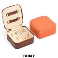 Boîte à bijoux carrée en cuir PU avec fermeture éclair, vente en gros, logo personnalisé, boîte de rangement portable pour bijoux, emballage cadeau pour mariage