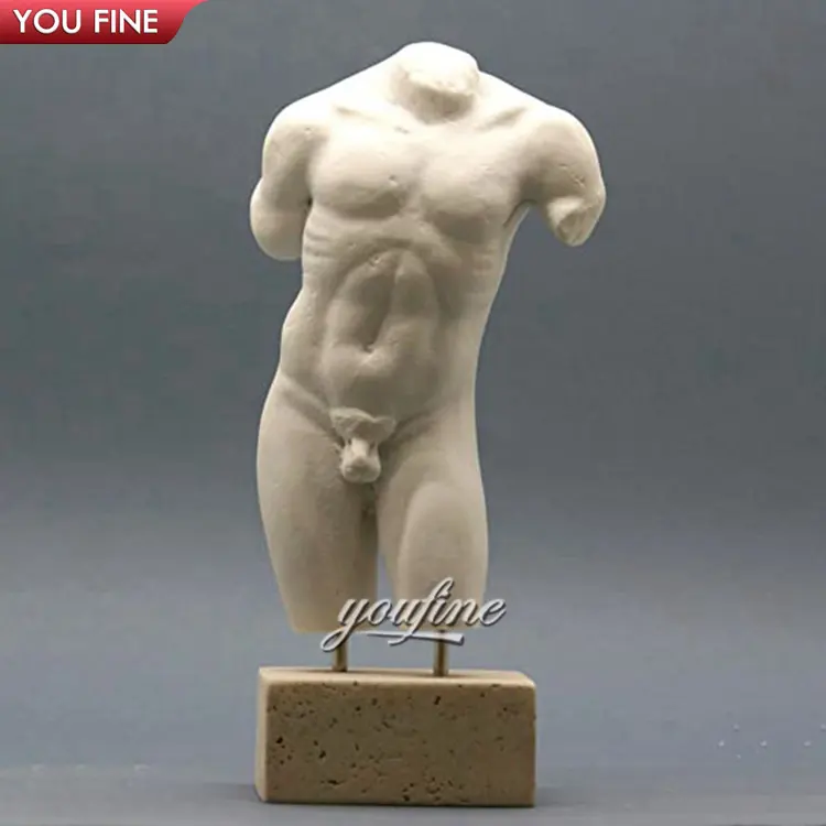 Busto de mármol tallado a mano para decoración artística, escultura de Torso masculino de piedra antigua, tamaño real