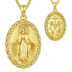 Bijoux religieux, pendentif médaille miraculeuse double face plaqué or 24 carats, Vierge <span class=keywords><strong>Marie</strong></span> 1830, collier catholique - Product Image 1