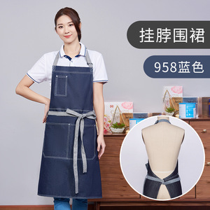Denim Adjustable Halter Neck Apron Black And Blue Unisex Work Uniform Restaurant Bar Use - Product Image 2