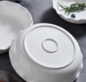 Ensemble de bols en céramique à bord festonné avec logo personnalisé, bols de service empilables à bord ondulé, bols à salade et à pâtes, pour hôtel, restaurant, mariage, fête - Product Image 6