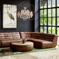 Canapé sectionnel de luxe en cuir véritable de couleur personnalisée pour le salon
