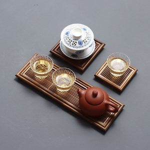 Handmade Bamboo <b>Tea</b> Tray <b>Set</b> With <b>Cup</b> Holder Square Shape For Kung Fu <b>Tea</b> Ceremony Accessories - Product Image 1