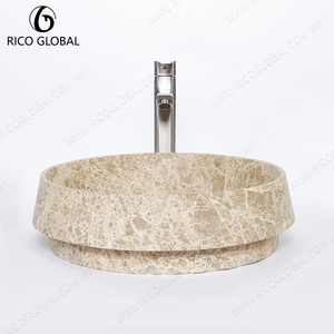 Lavabo rond en pierre pour salle de bain, aspect marbre, à poser sur comptoir, pour hôtel et toilettes - Product Image 4