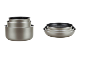 Juego de Ollas y Sartenes Antiadherentes de Aleación de Aluminio al por Mayor con Tapa de Vidrio, Aptas para <span class=keywords><strong>Inducción</strong></span>, para <span class=keywords><strong>Cocina</strong></span> Doméstica - Product Image 1