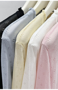 Cárdigan de punto calado para mujer, manga larga, con botones frontales, ribete con volantes, ligero, transparente, top de verano para capas - Product Image 3