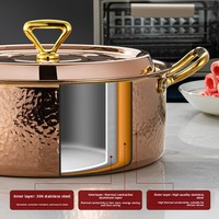 Marmite à soupe extra-épaisse en acier inoxydable 304 martelé de luxe avec couvercle pour la vente en gros