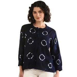 Camisa de Oficina Maaesa para Mujer, 100% Algodón, Hecha a Mano, Tie Dye, Casual, Manga Raglán Completa, Cuello Mandarín, Corte Regular, Lavable - Product Image 1