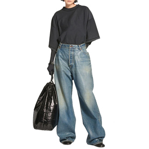 <span class=keywords><strong>Pantaloni</strong></span> in Denim di cotone azzurro all'ingrosso personalizzati Jeans larghi a gamba larga a vita alta da <span class=keywords><strong>donna</strong></span> - Product Image 3