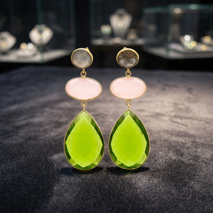Nouvel Arrivage – Pendentif en Argent Sterling 925 Plaqué Or 18K avec Pierres Précieuses : Peridot, Quartz, Calcédoine Lactée, Labradorite – Forme Poire Ovale - Product Image 2