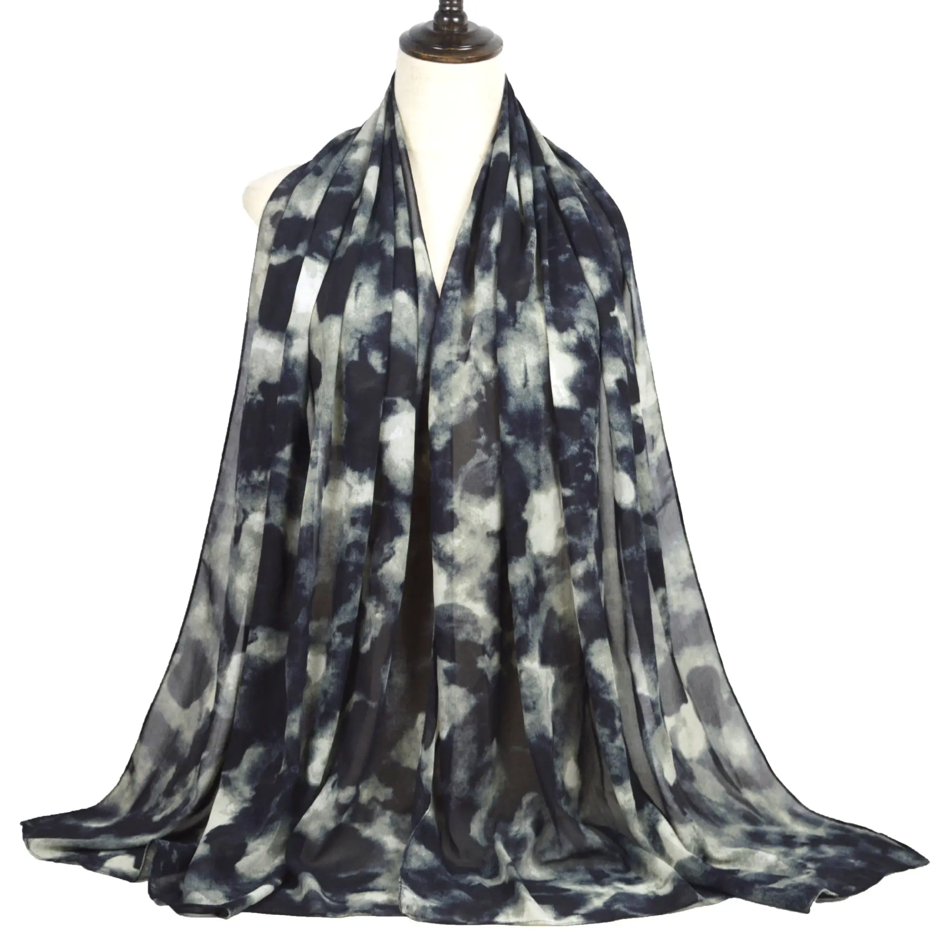Fabrikant Best Verkopende Monochrome Tie Geverfd Parel Chiffon Lange Sjaal Vrouwen Mode Gedrukt Baotou Hijab