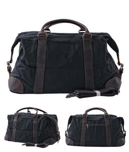 <span class=keywords><strong>Sac</strong></span> de voyage rétro en cuir véritable - Toile cirée et cuir de vache, <span class=keywords><strong>sac</strong></span> de voyage de grande capacité avec utilisation pour le week-end et en bandoulière, sports de plein air - Product Image 5