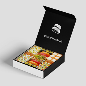 Custom Folding Sushi Packaging Cap Magnetic Closure <b>Gift</b> Mailing <b>Box</b> <b>Black</b> - Product Image 1