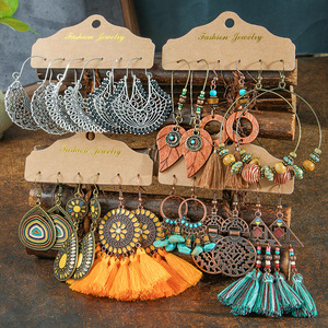 <span class=keywords><strong>Orecchini</strong></span> <span class=keywords><strong>pendenti</strong></span> a goccia con nappe in stile bohémien barocco, grandi, vintage, boho, set di gioielli da <span class=keywords><strong>donna</strong></span> - Product Image 1