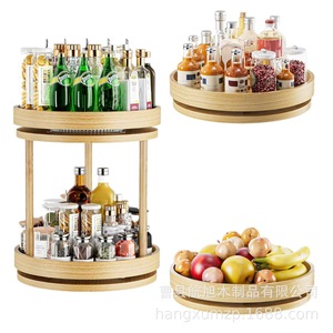 Modern Minimalist Wooden <b>Spice</b> <b>Rack</b> 10.8 Inch Double Layer <b>Rotatable</b> Desktop Storage for Kitchen - Product Image 3