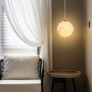 โคมไฟเพดานปรับระดับได้ VH Modern Simple ทำจากทองแดงและหินอ่อน พร้อมหลอดไฟ <span class=keywords><strong>LED</strong></span> ขนาดเล็ก สีทอง เหมาะสำหรับห้องนั่งเล่นและห้องรับประทานอาหารในบ้านพักตากอากาศ - Product Image 2