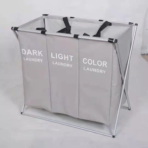 WeaveWin 3-Section Aluminum Frame Foldable Laundry <strong>Hamper</strong> <strong>Mesh</strong> Storage Bin for Dirty Clothes Folded Bed Sorter Available - Product Image 2